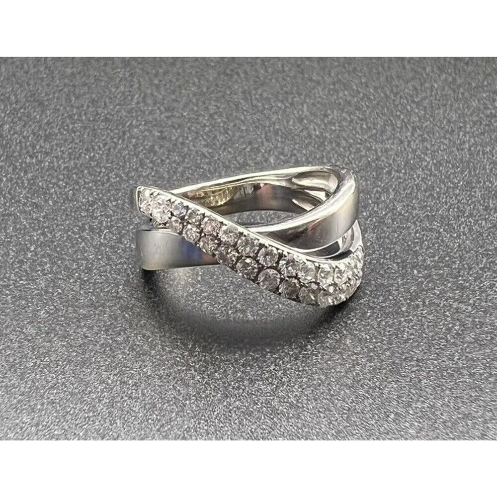 Size 7.5 14K White Gold .68 ct Diamond Criss Cross Anniversary Ring Wedding Band